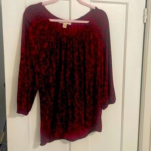 Michael Kors 3/4 length sleeve red black lace pattern size large